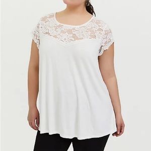 SUPER SOFT CREW NECK LACE INSET TOP